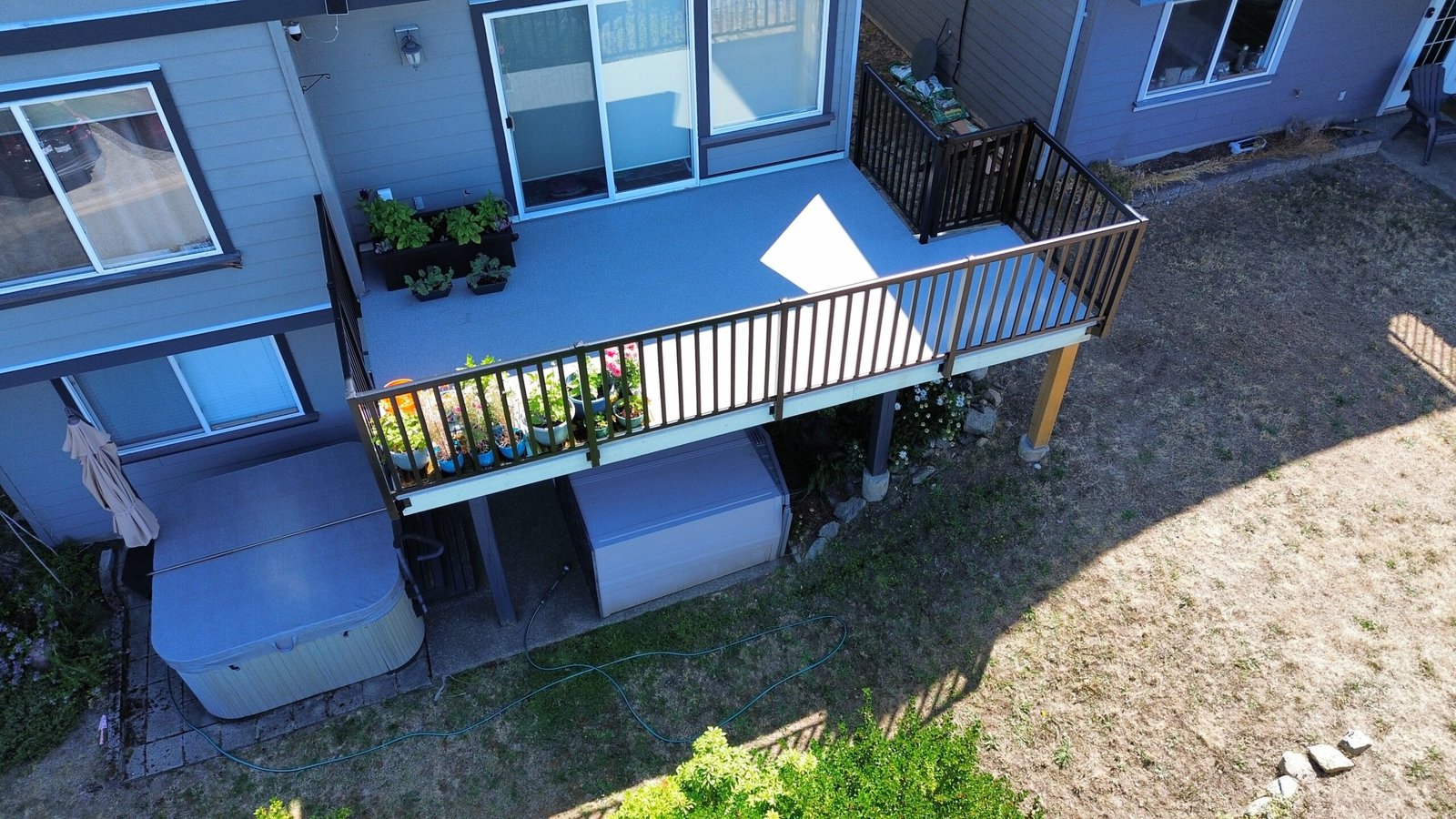 Completed raised deck with black railings